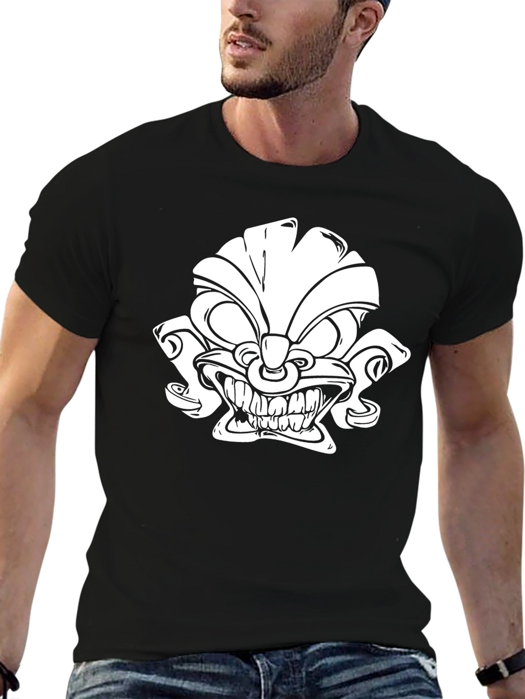Tiki Graphic Tee - Black Cotton Blend Unique Design