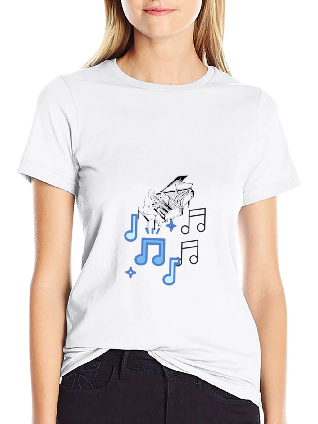 Musical Notes Graphic Print Tee - Black