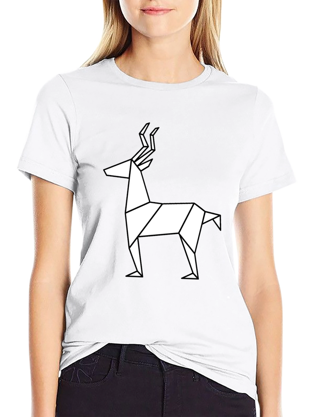 Geometric Deer Graphic Tee - Black Cotton T-Shirt