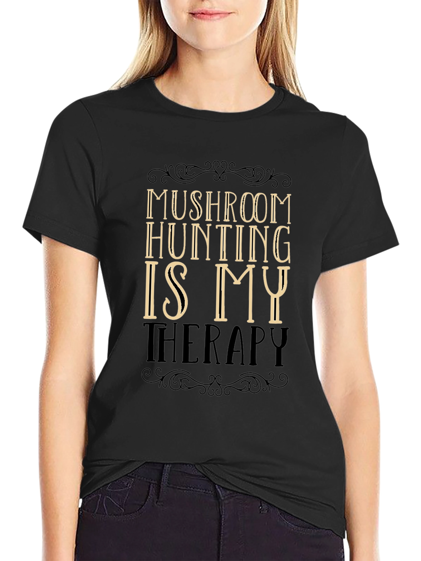 Mushroom Hunting Therapy T-Shirt - Black