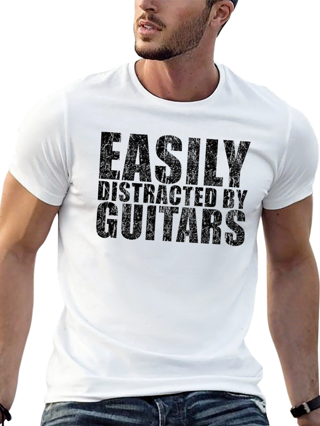 Easily Distracted by Guitars - Funny Musician T-Shirt