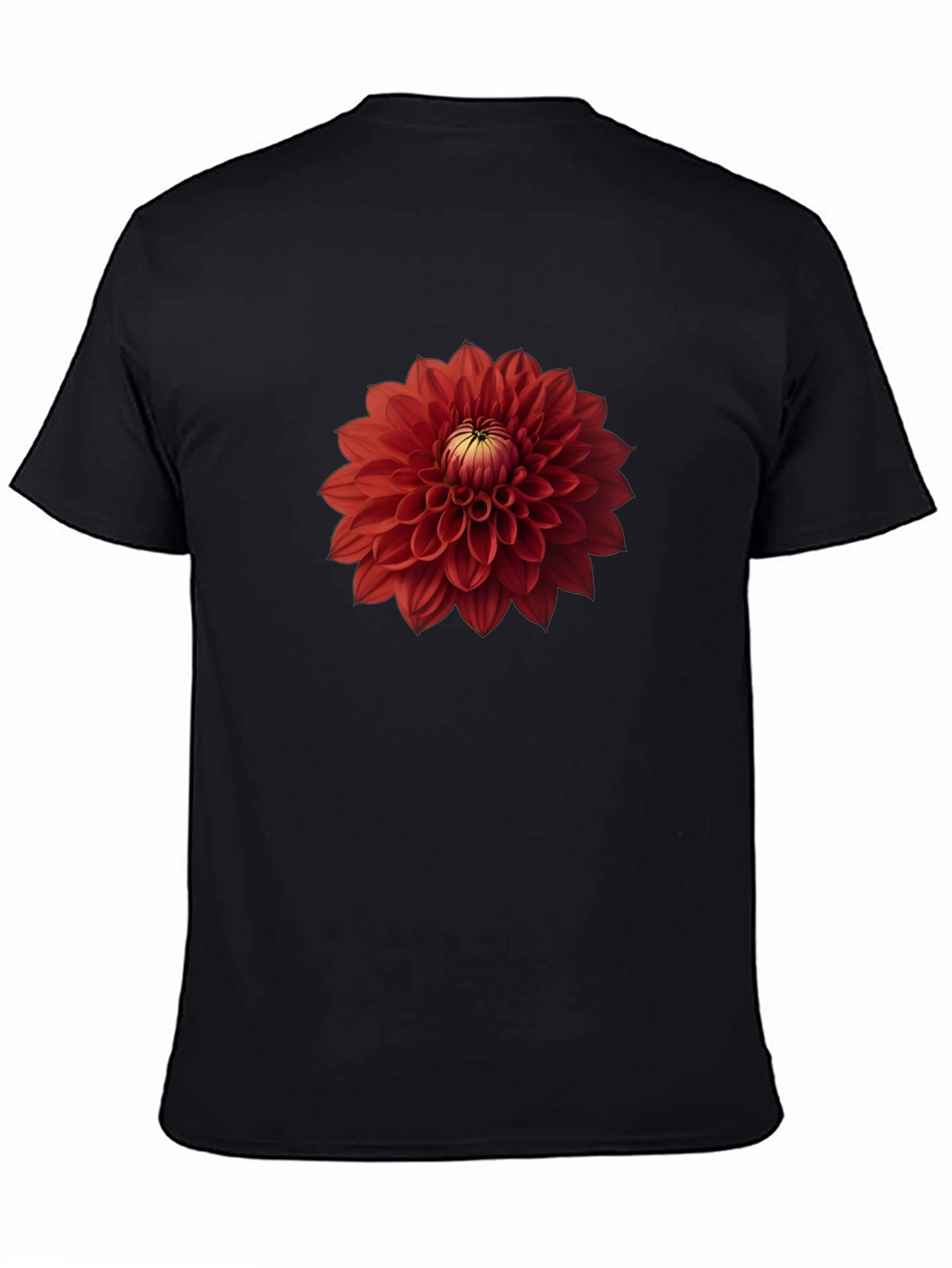 Red Dahlia Flower Graphic Black T-Shirt