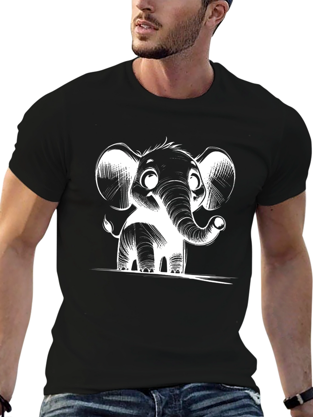 Cute Elephant Graphic Tee - Black T-Shirt