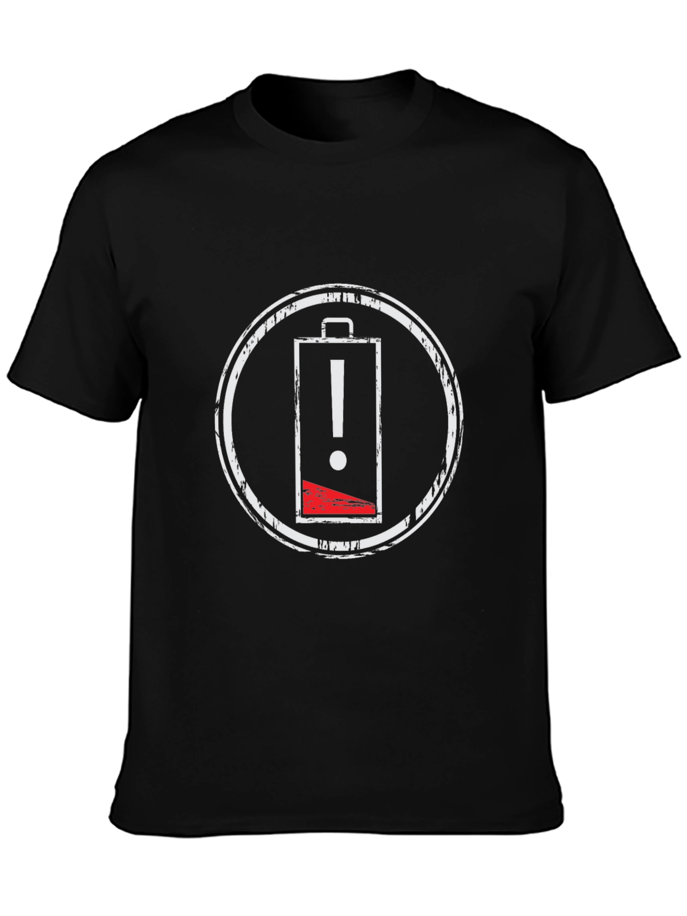 Low Battery Warning Black T-Shirt - Distressed Graphic Tee