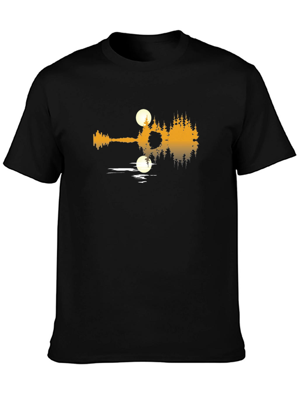 Guitar Lake Reflection Graphic T-Shirt - Black