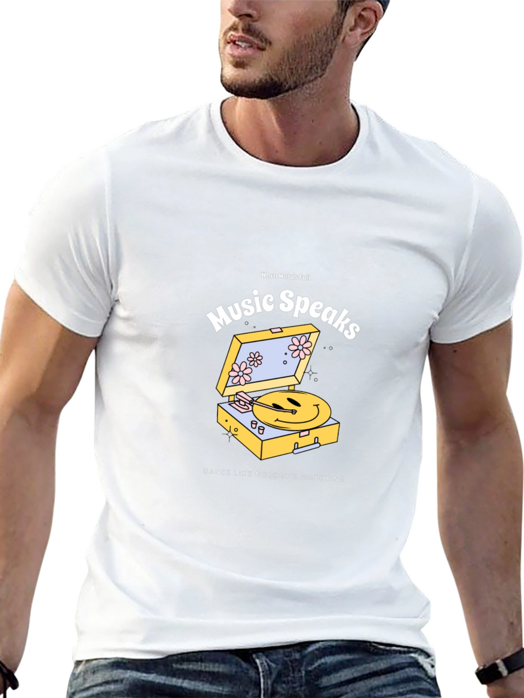 Music Speaks Graphic Tee - Black Cotton T-Shirt