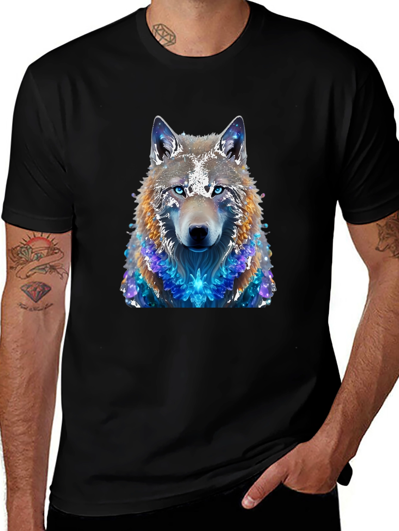 Wolf Galaxy T-Shirt - Mens Black Tee