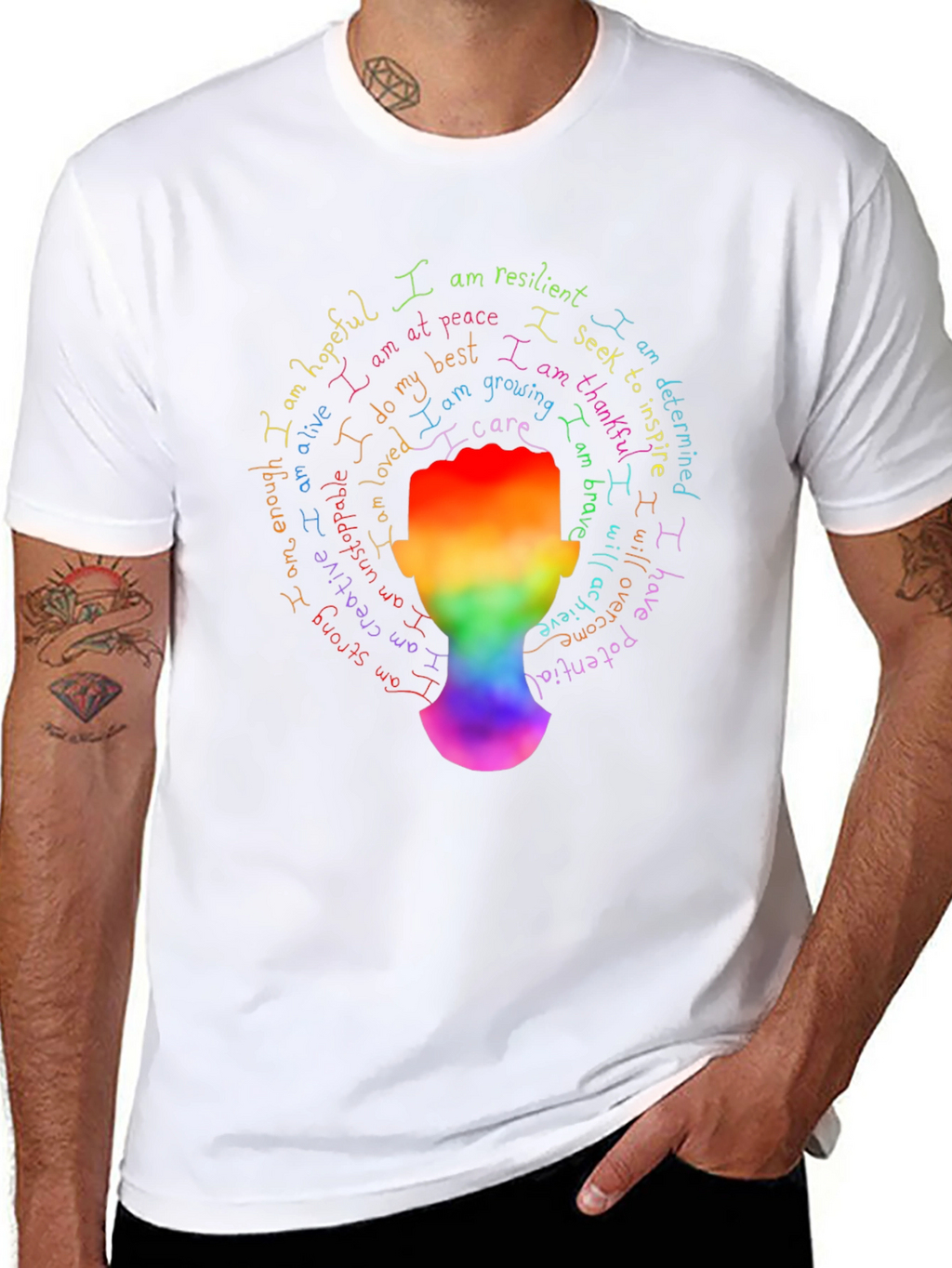 Inspirational Rainbow Head T-Shirt - Positive Affirmations