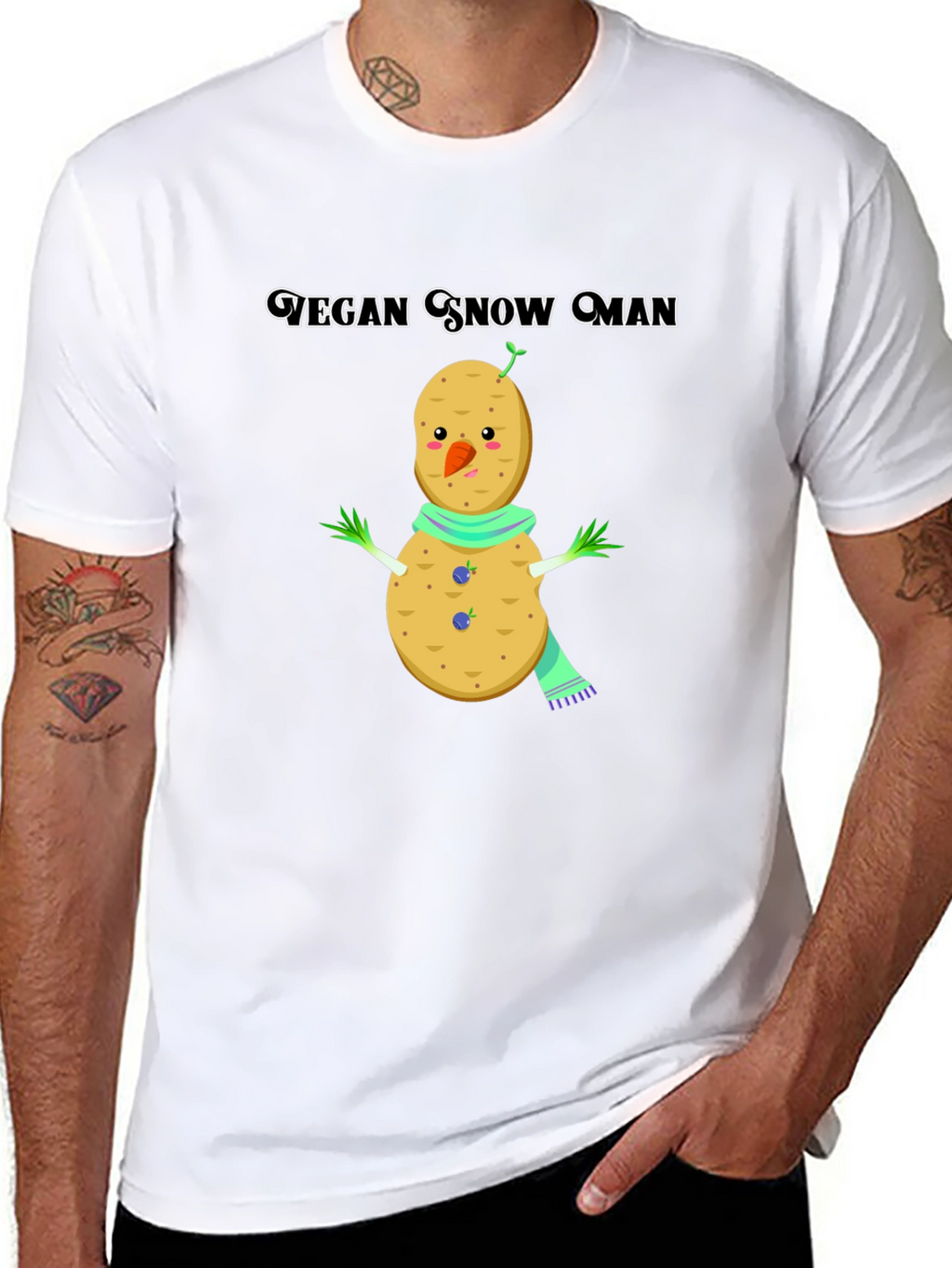 Vegan Snowman T-Shirt: Funny Potato Winter Tee