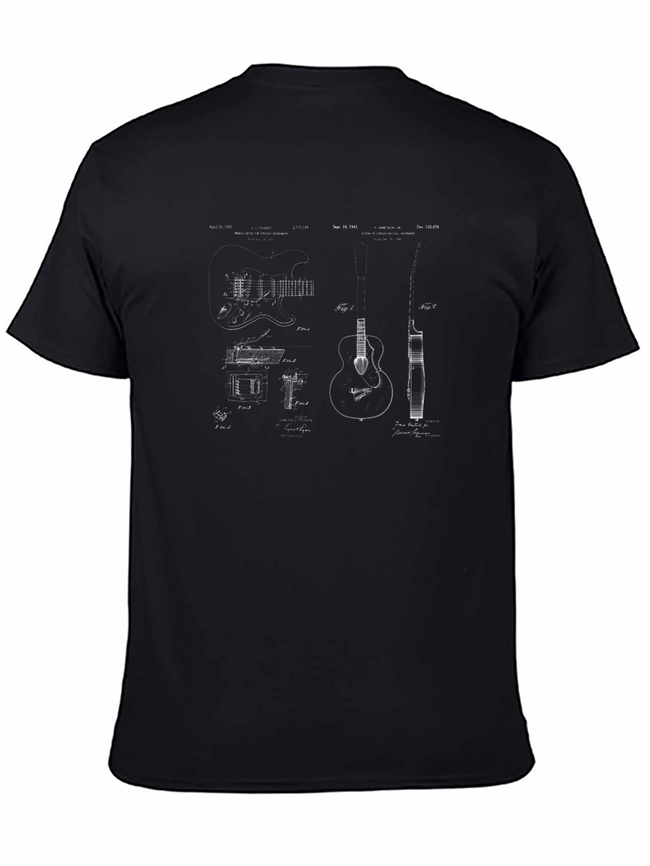 Guitar Patent Blueprint T-Shirt - Musician Gift