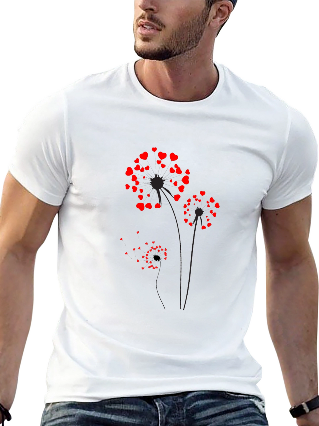 Heart Dandelion Graphic Tee - Black Cotton Blend