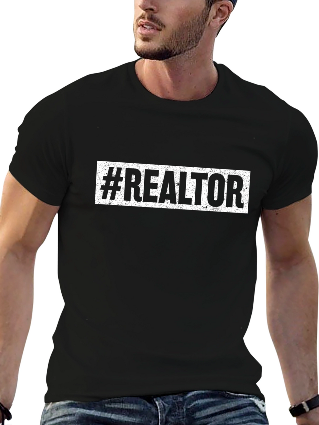 #Realtor T-Shirt - Black Cotton Blend Tee