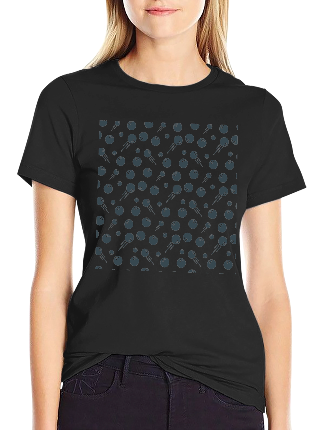 Bowling Ball Patterned Black T-Shirt