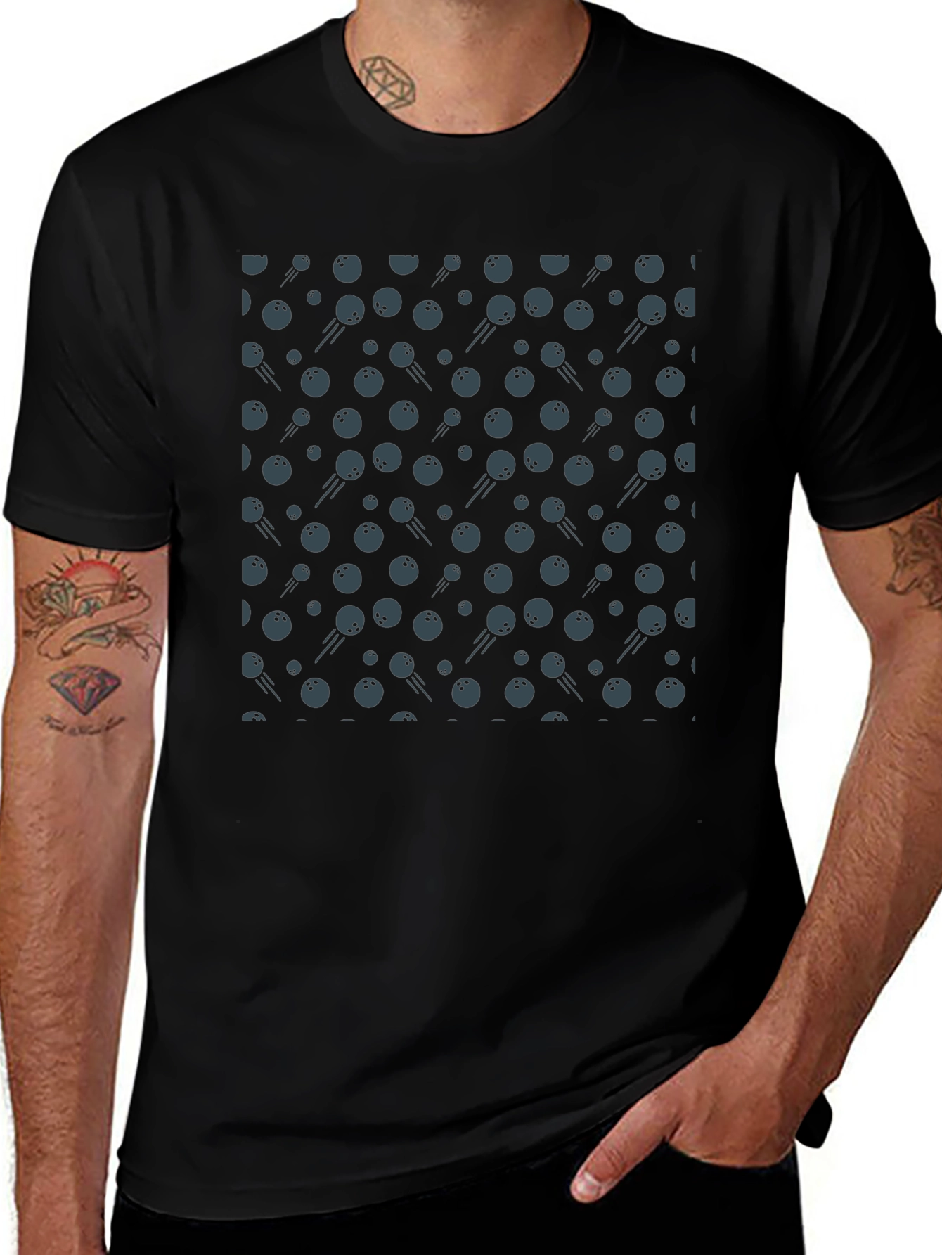 Bowling Ball Patterned Black T-Shirt