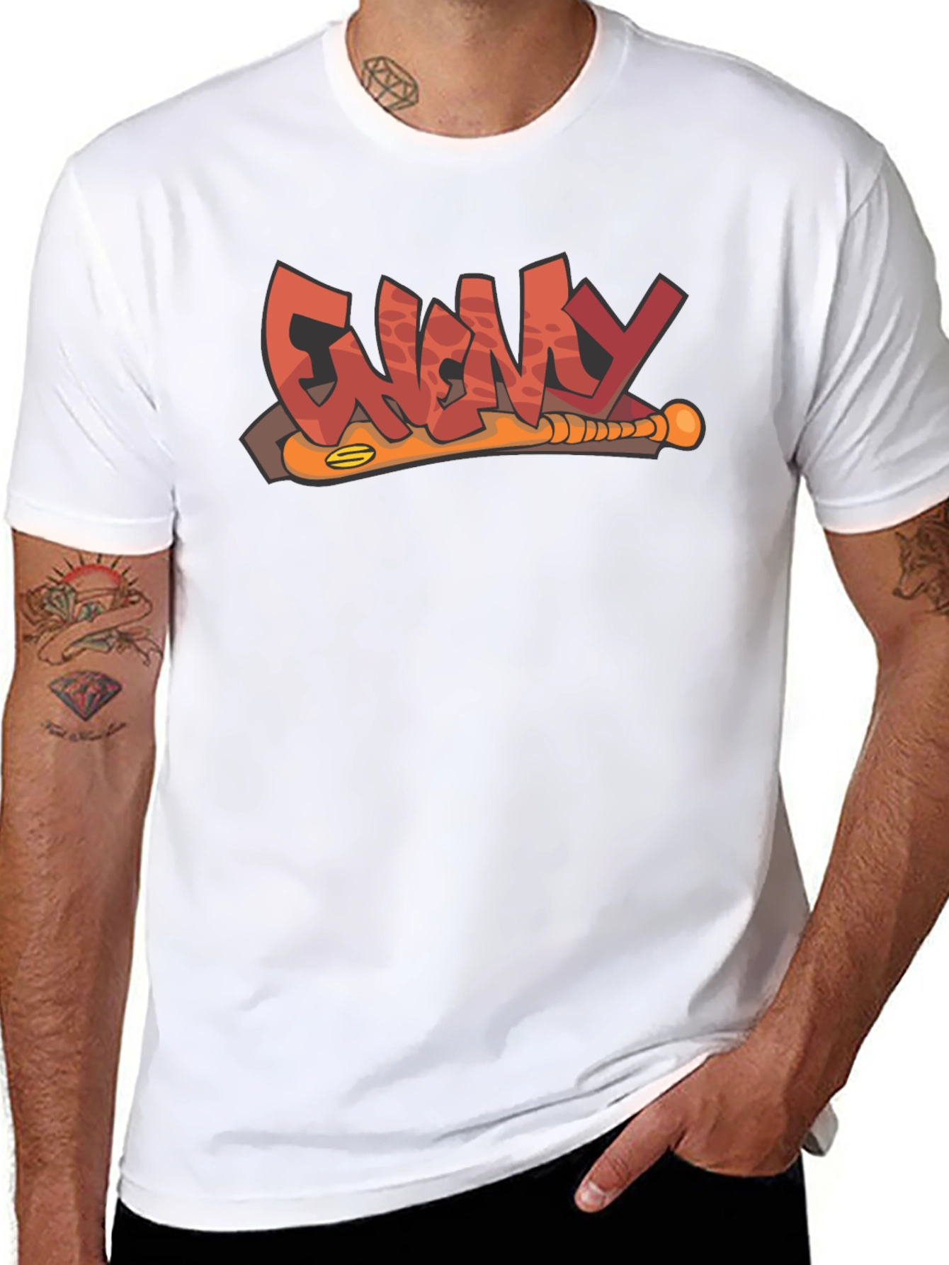 Enemy T-Shirt Black Graphic Novelty Baseball Bat Tee
