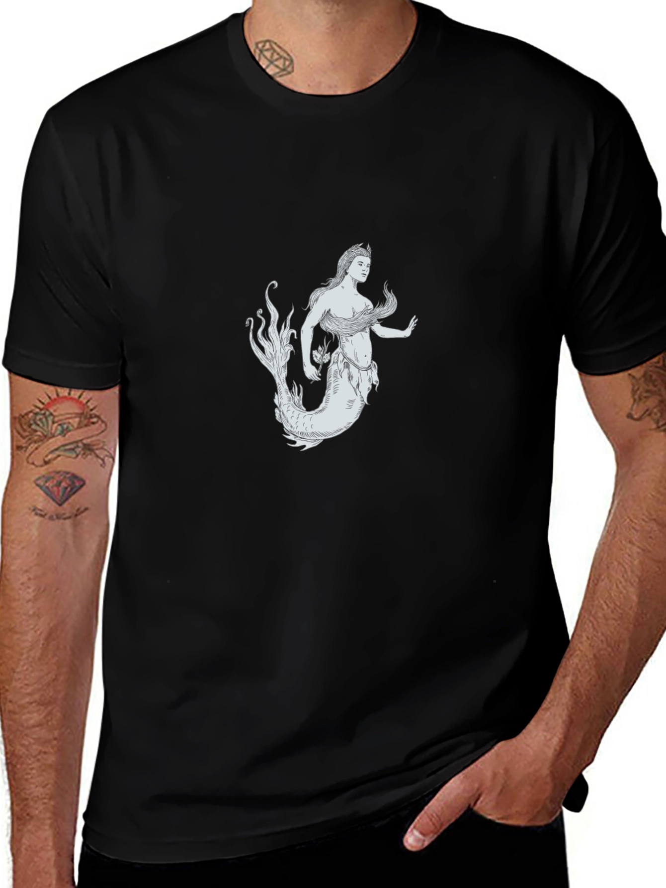 Mermaid Graphic Black T-Shirt
