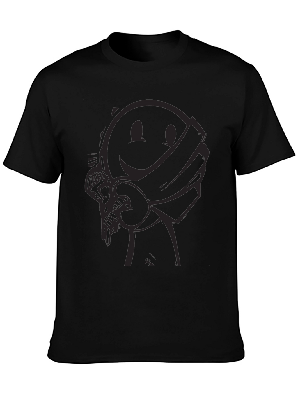 Smiley Face Bandit Graphic Tee - Black Crew Neck