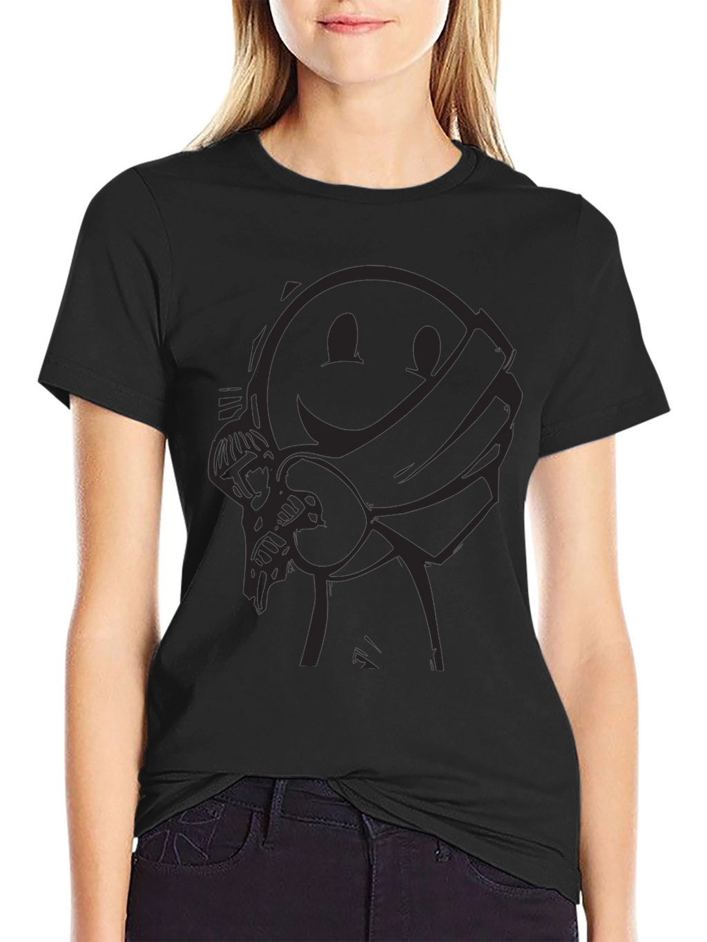 Smiley Face Bandit Graphic Tee - Black Crew Neck