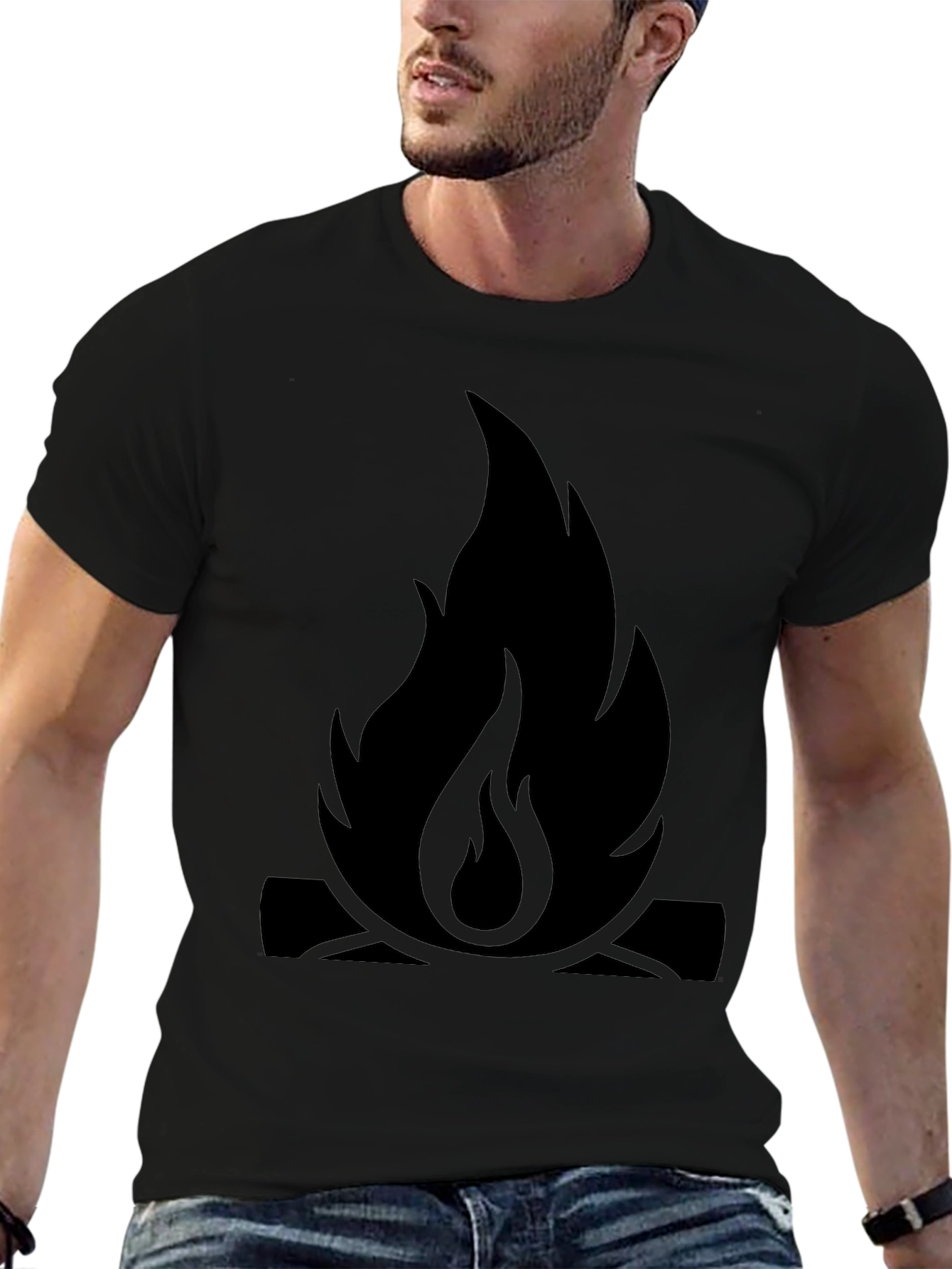Campfire Graphic Tee - Black Cotton Casual
