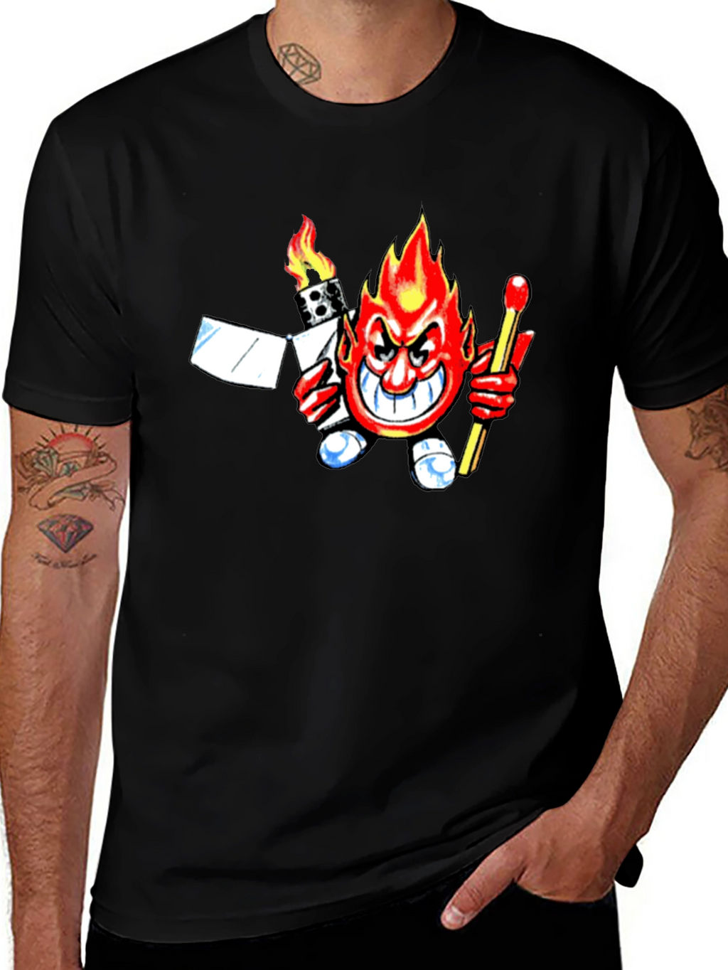 Fiery Devil Graphic Tee - Black Cotton T-Shirt