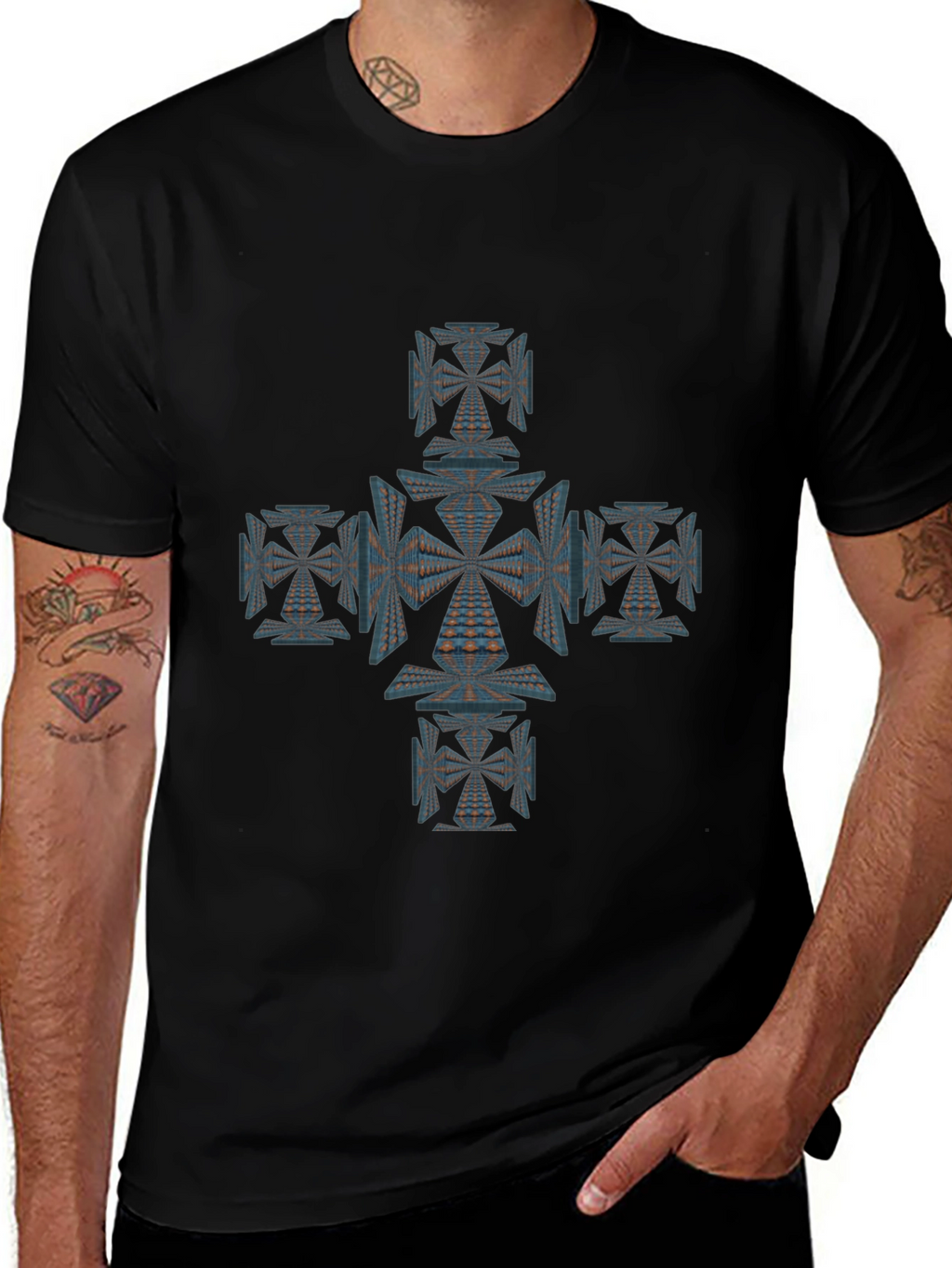 Geometric Cross Graphic Tee - Unique Design