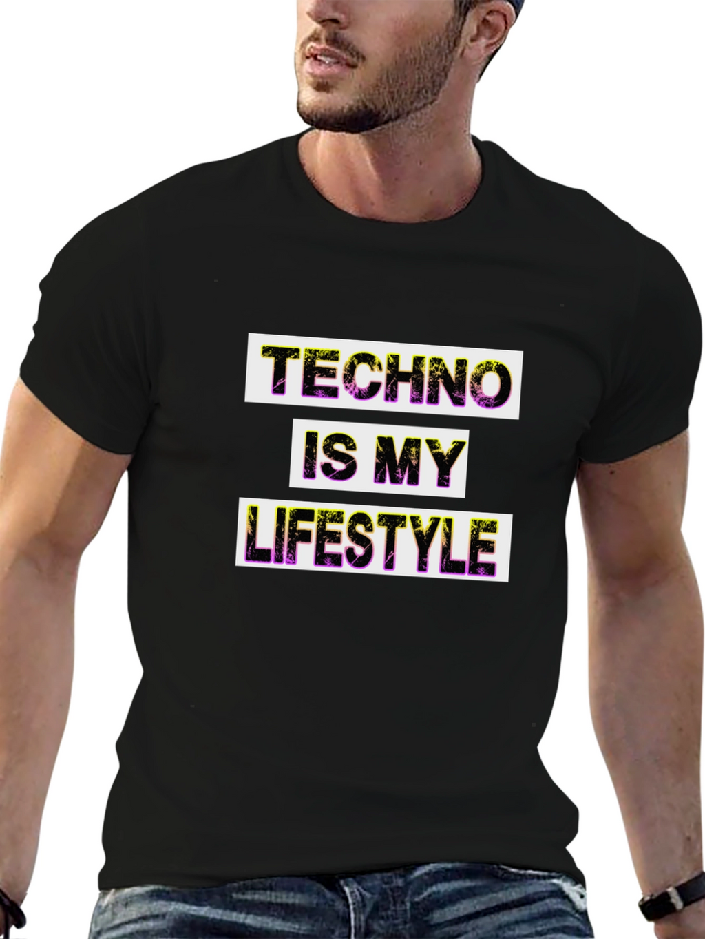 Techno Lifestyle Graphic Tee - Black Cotton T-Shirt