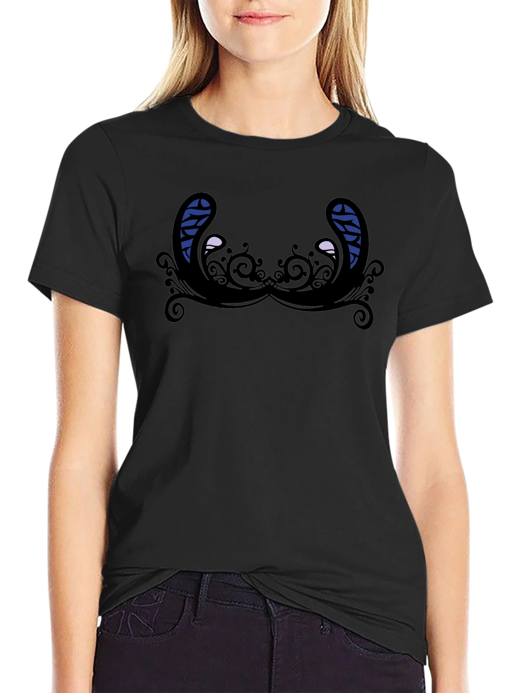 Novelty Graphic T-Shirt - Quirky Mustache Design Black Tee