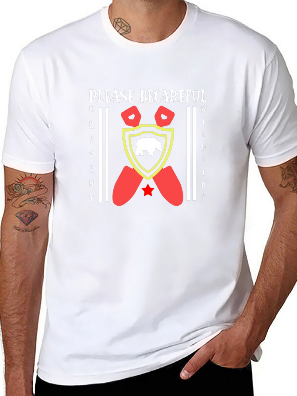 Prevent Wildfires T-Shirt - Be Careful Bear Design