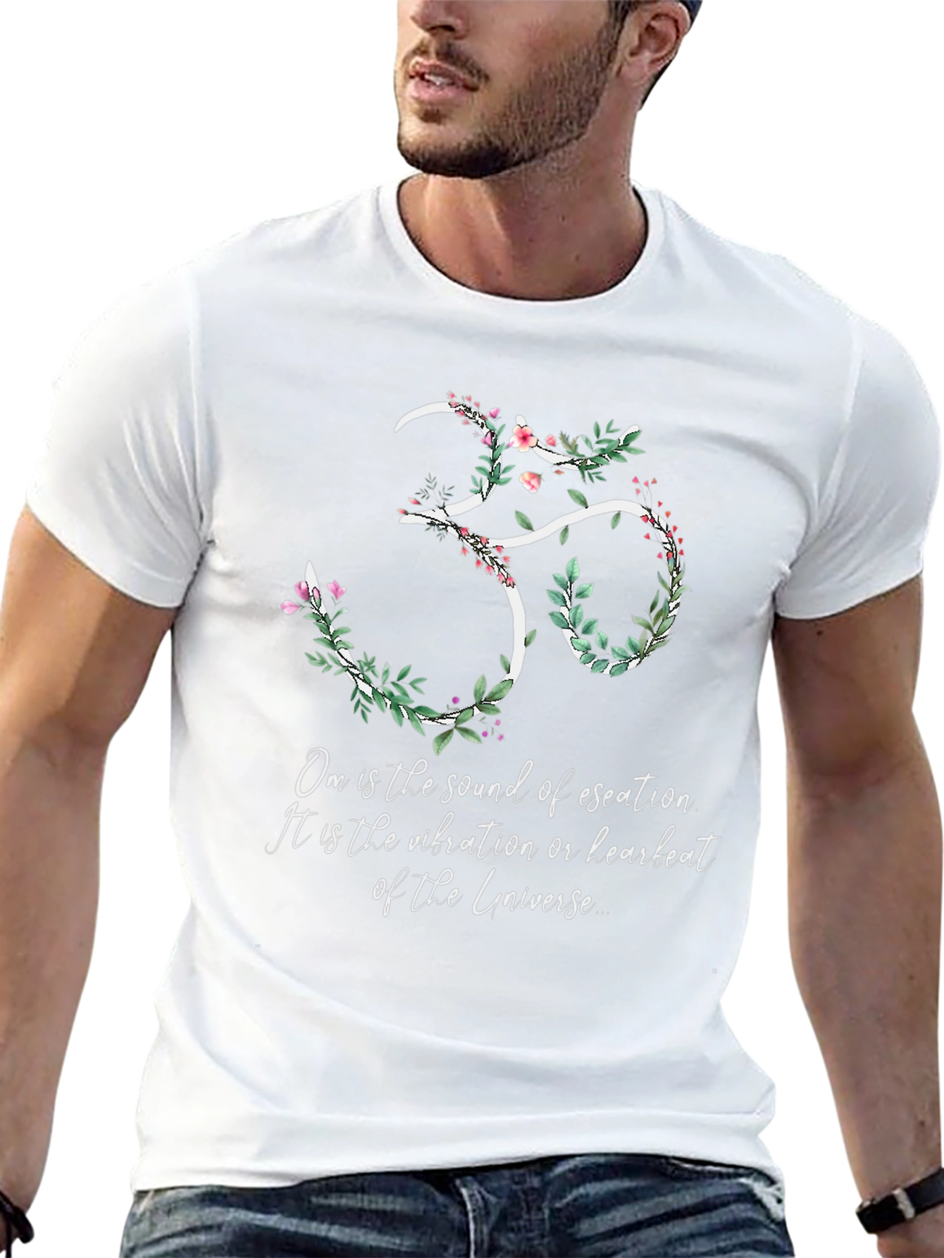 Om Universe Vibration Floral Black T-Shirt