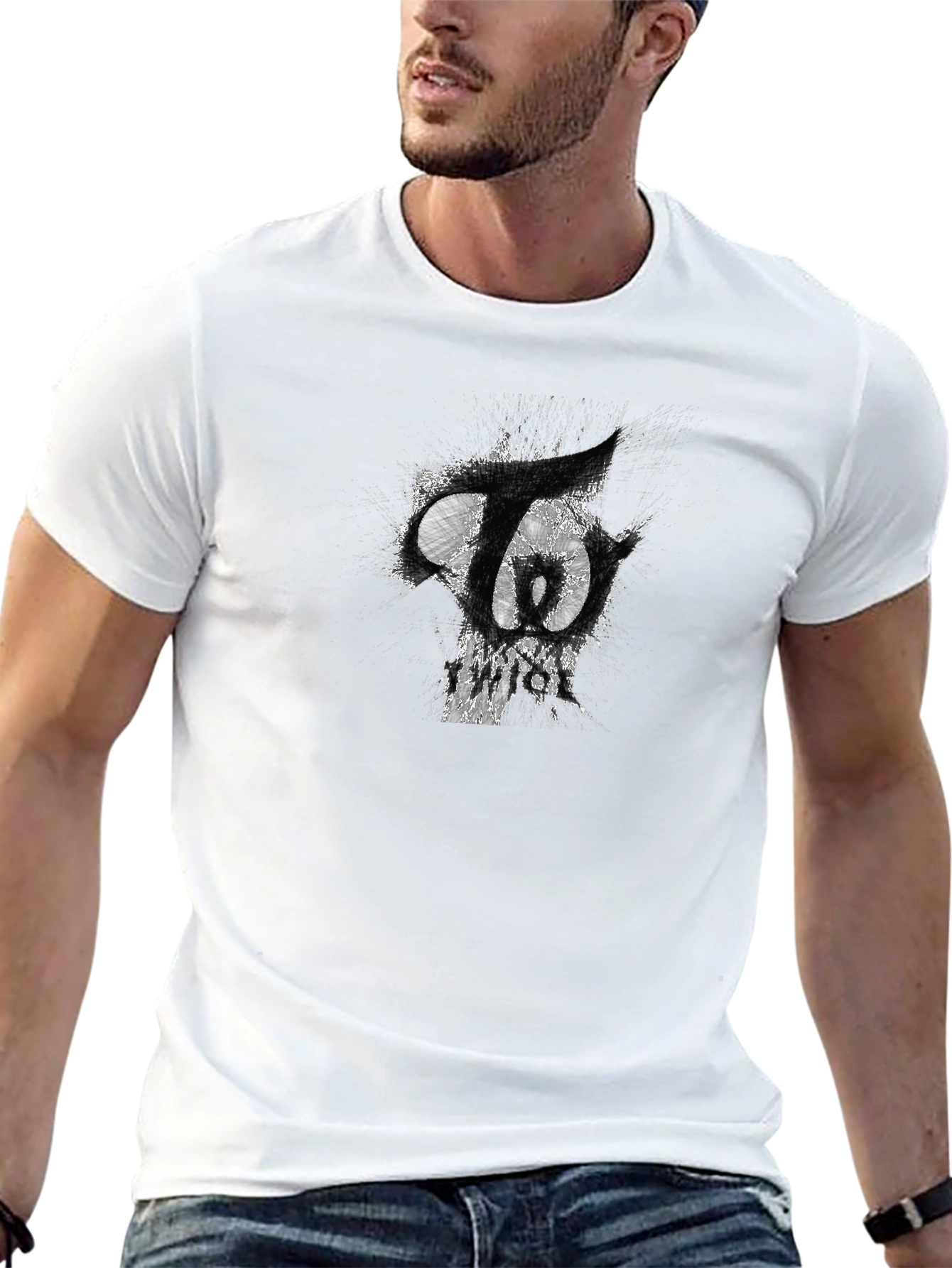 Black T-Shirt with Abstract Graphic Print
