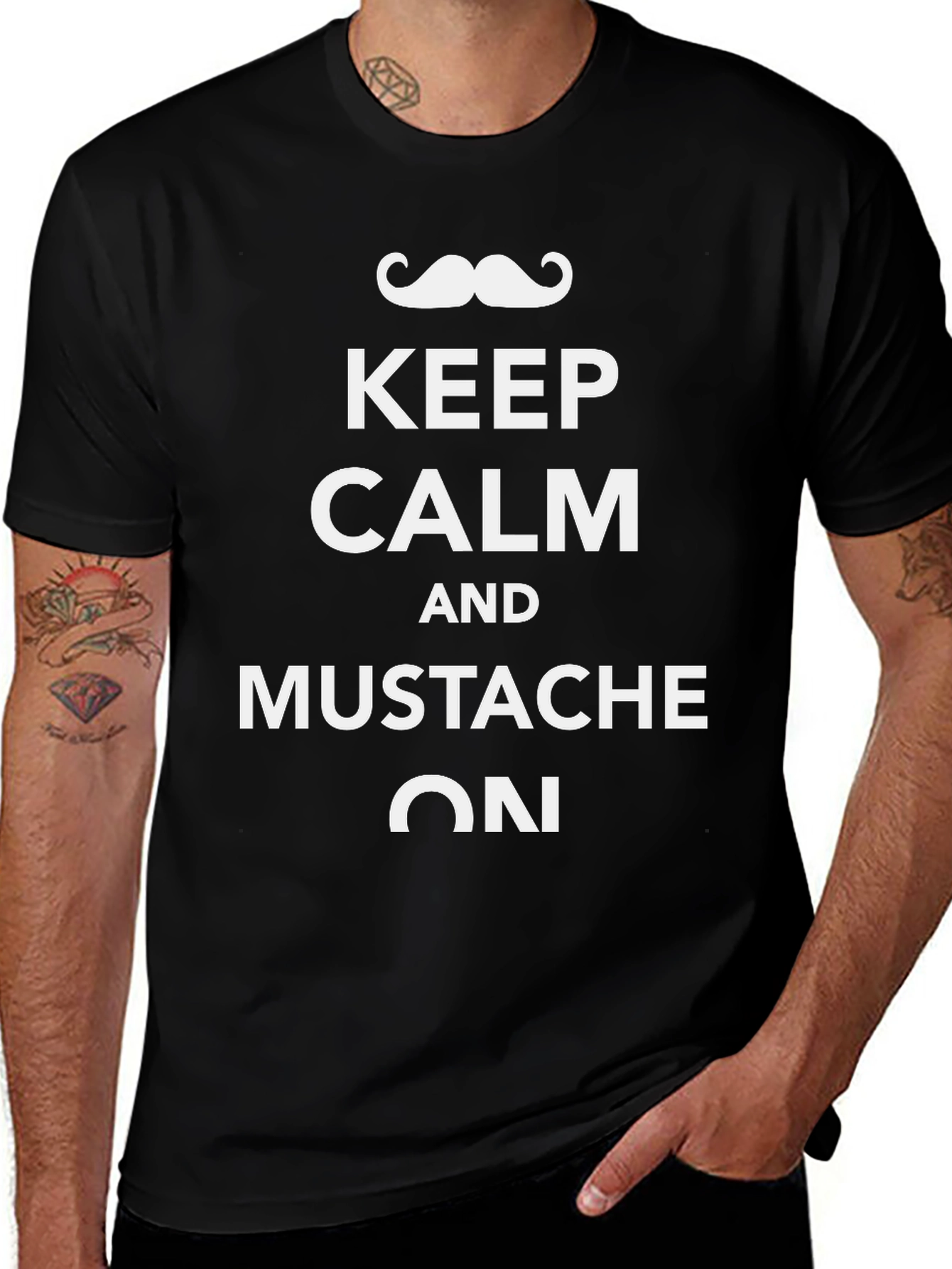 Keep Calm Mustache On Black T-Shirt