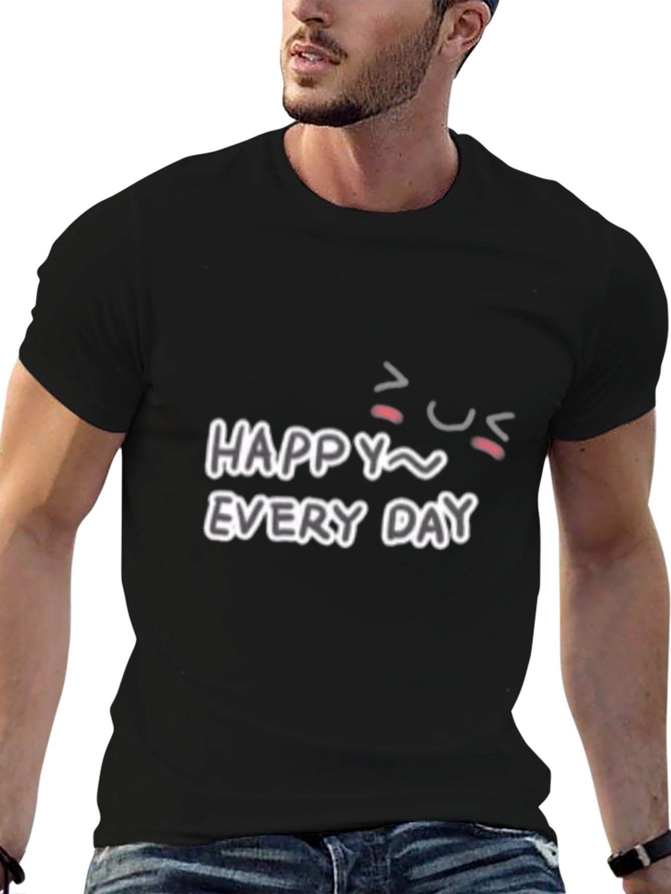 Happy Every Day Graphic Tee - Black Cotton Blend