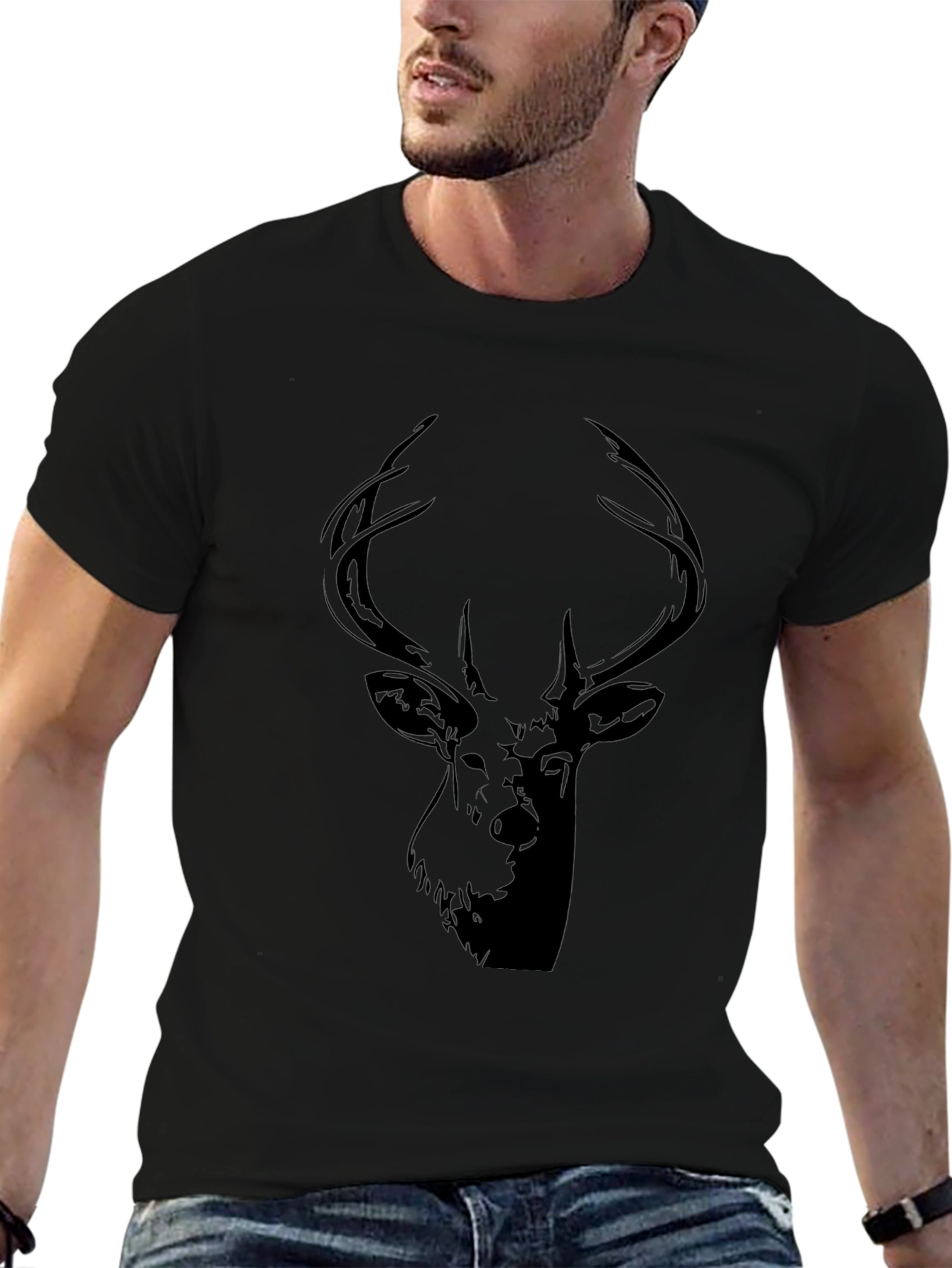Mens Black Deer Graphic Tee - Casual Style