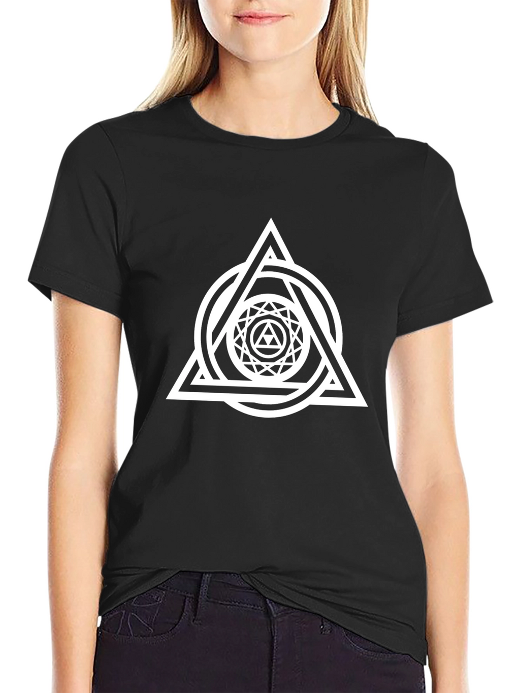 Geometric Triangle Circle Graphic Black T-Shirt