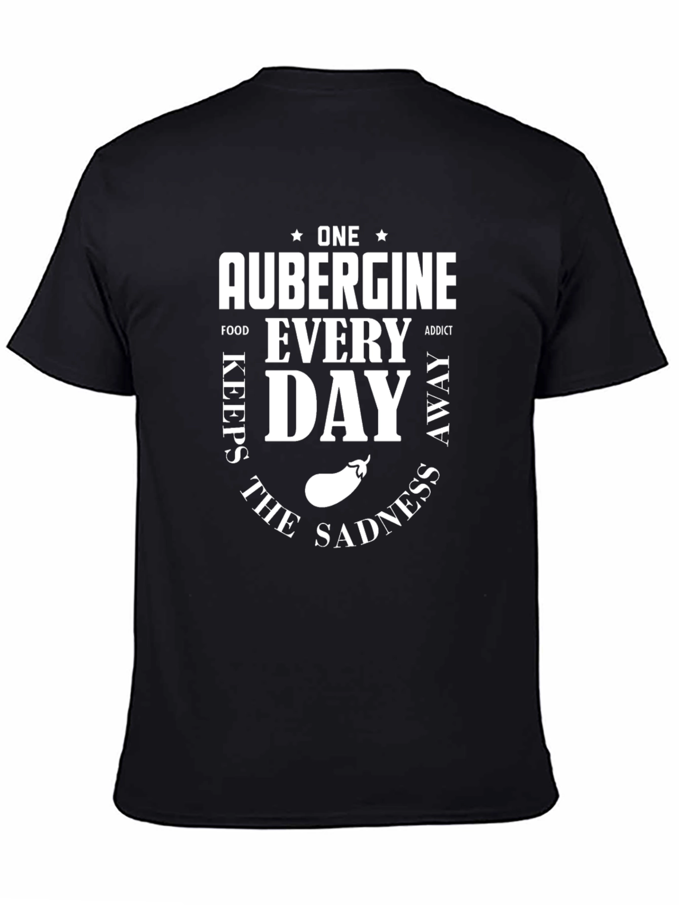 Aubergine Foodie T-Shirt: One a Day Keeps Sadness Away