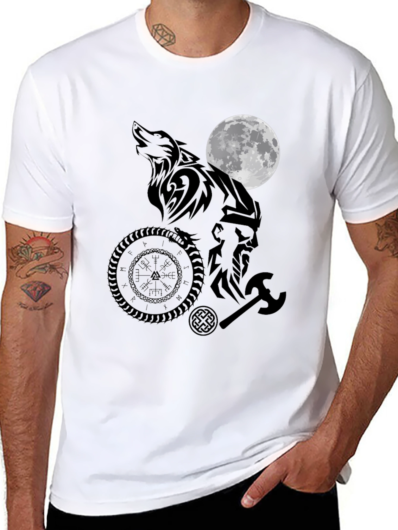 Viking Wolf Moon Graphic Tee - Black