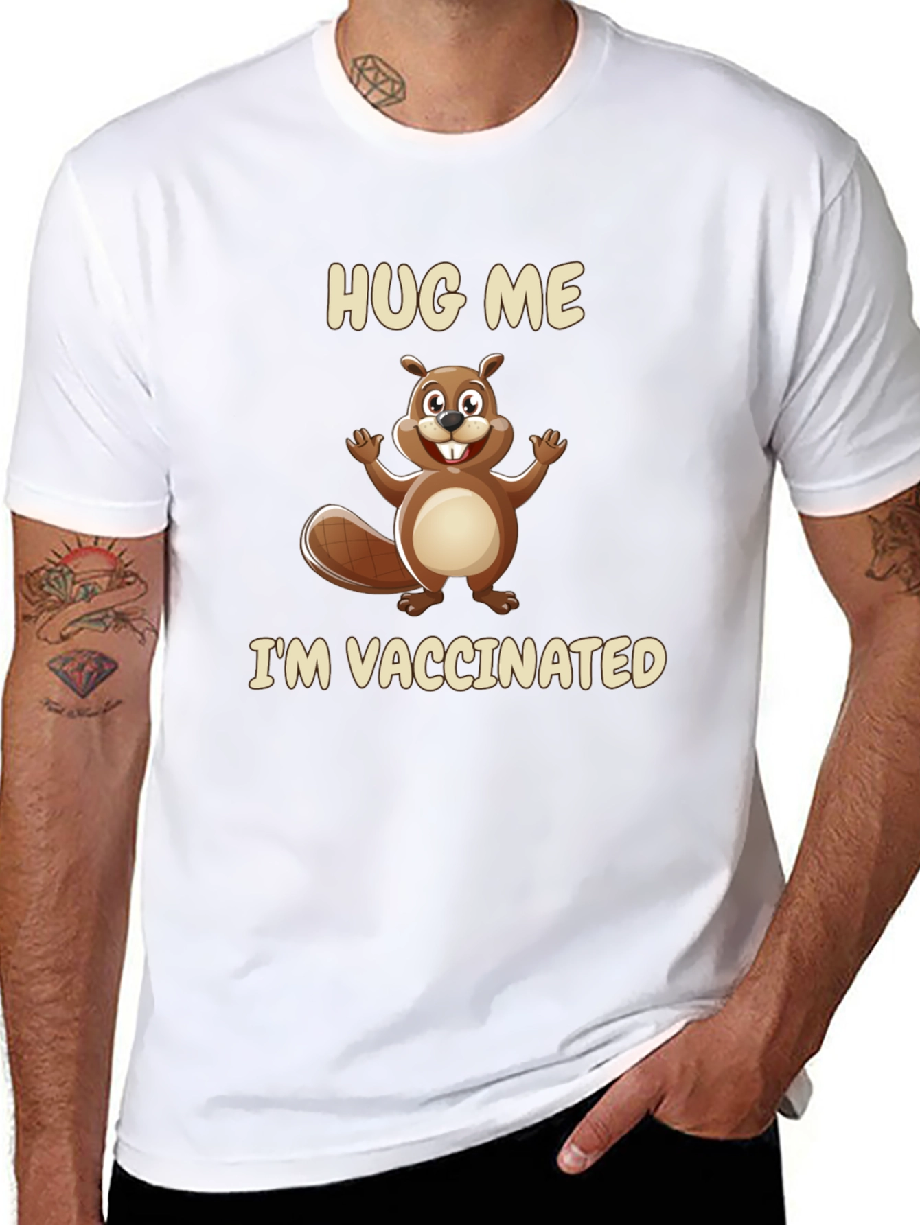 Hug Me Im Vaccinated T-Shirt - Beaver Graphic