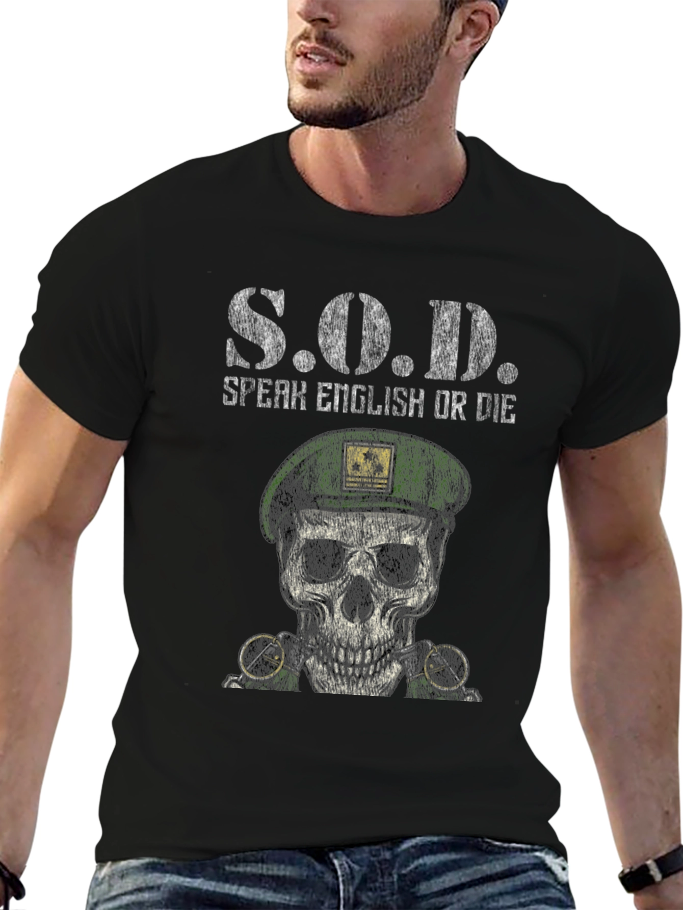 S.O.D. Speak English Or Die Skull Graphic Tee