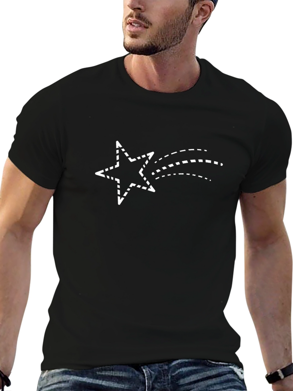 Black Tee with Shooting Star Graphic Print