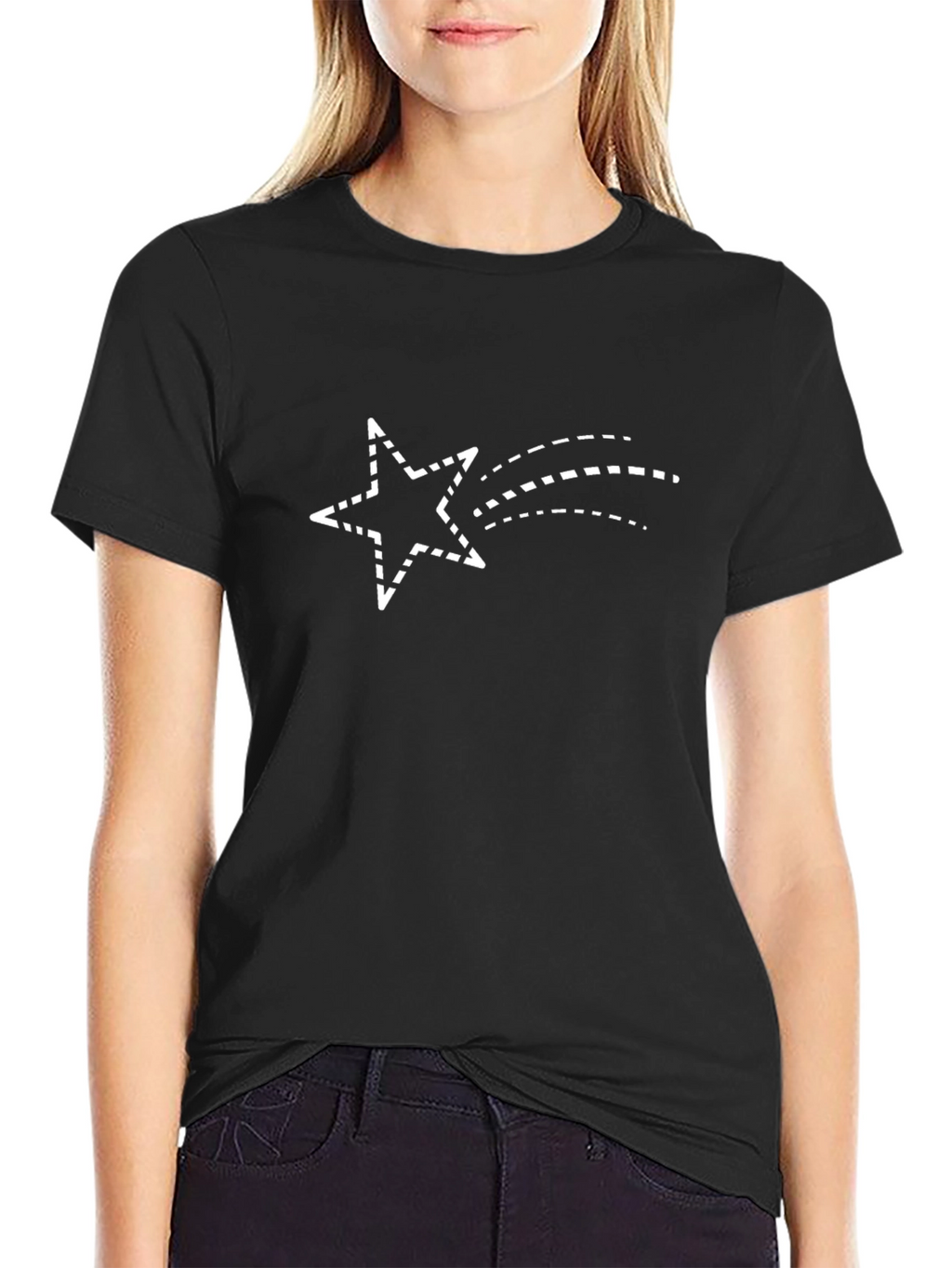 Black Tee with Shooting Star Graphic Print