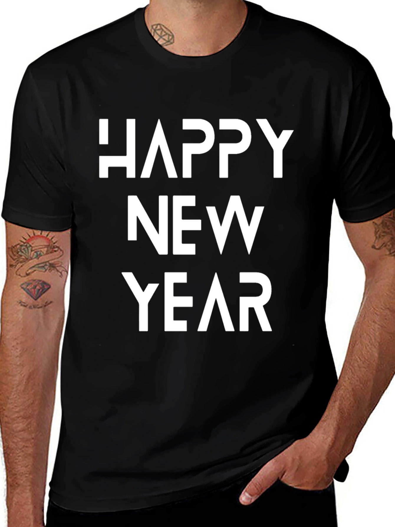 Happy New Year Black Graphic Tee Shirt