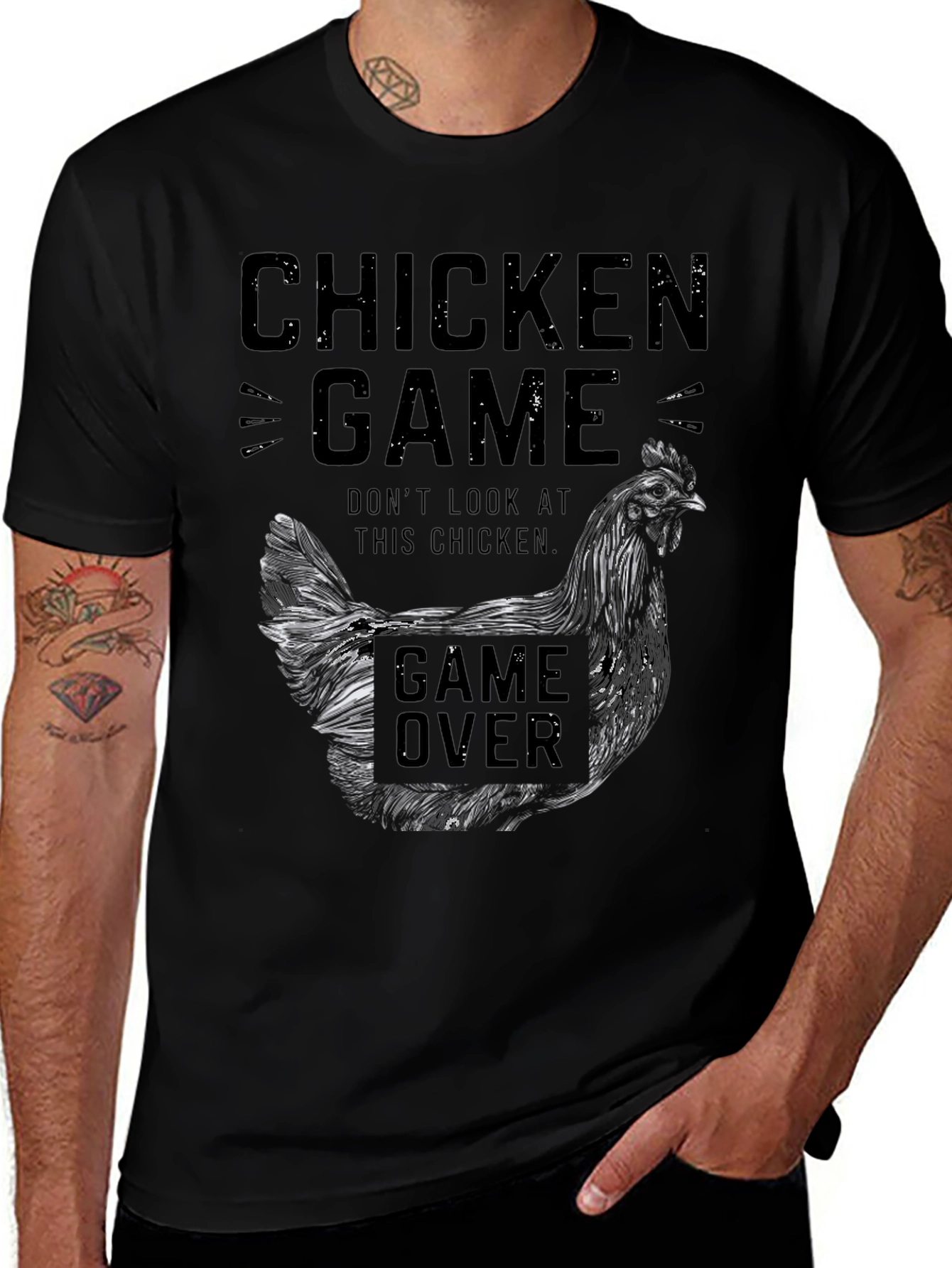 Chicken Game Black Graphic Tee for Men