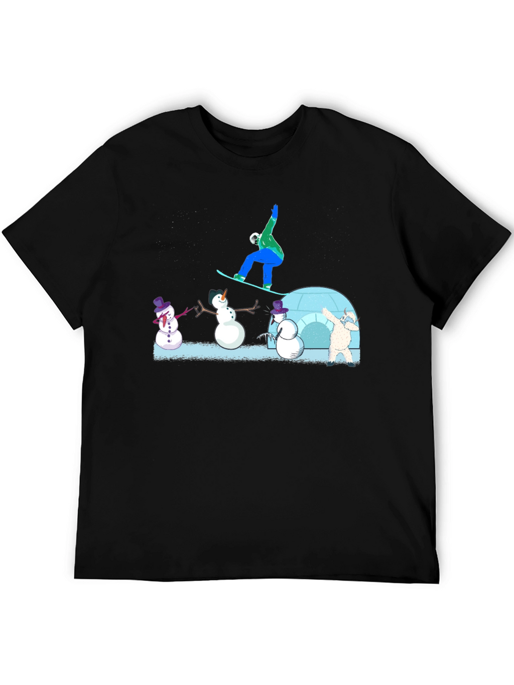 Snowboarder and Snowmen Graphic T-Shirt