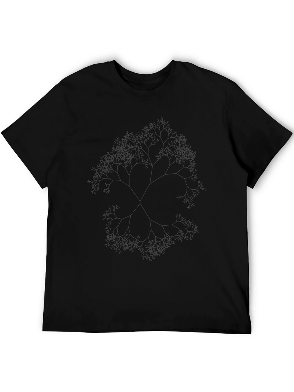 Fractal Tree Graphic Tee - Black Casual Top
