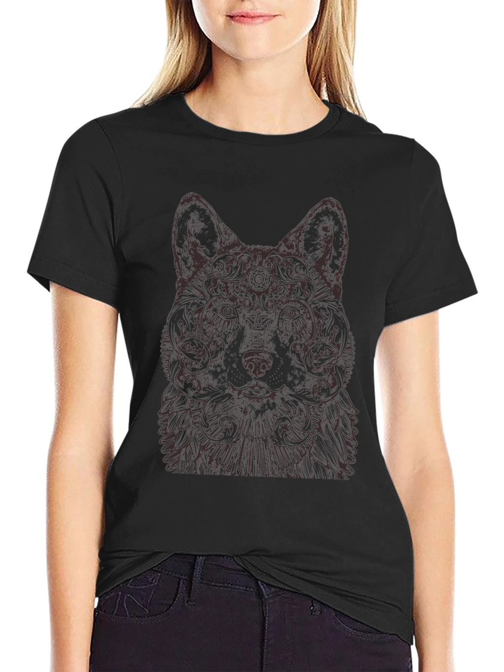 Wolf Art Graphic Print Crew Neck T-Shirt
