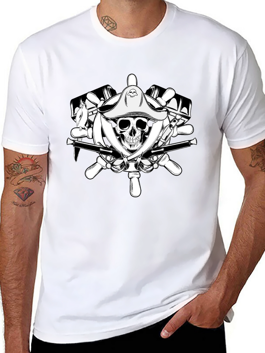 Pirate Skull Wheel Black T-Shirt