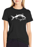 Black T-Shirt with White Fish Graphic