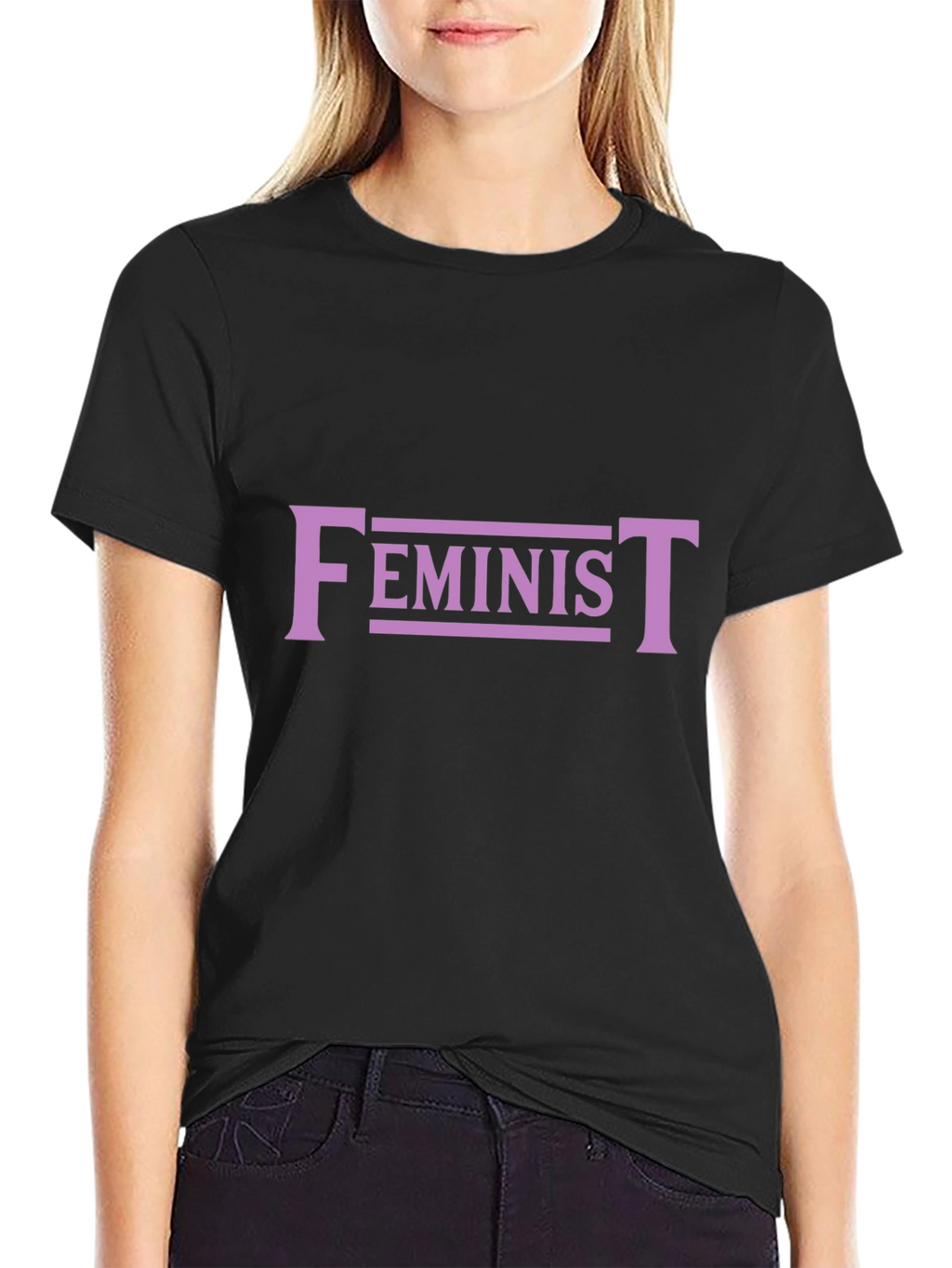 Feminist Graphic Tee - Black Cotton Blend T-Shirt