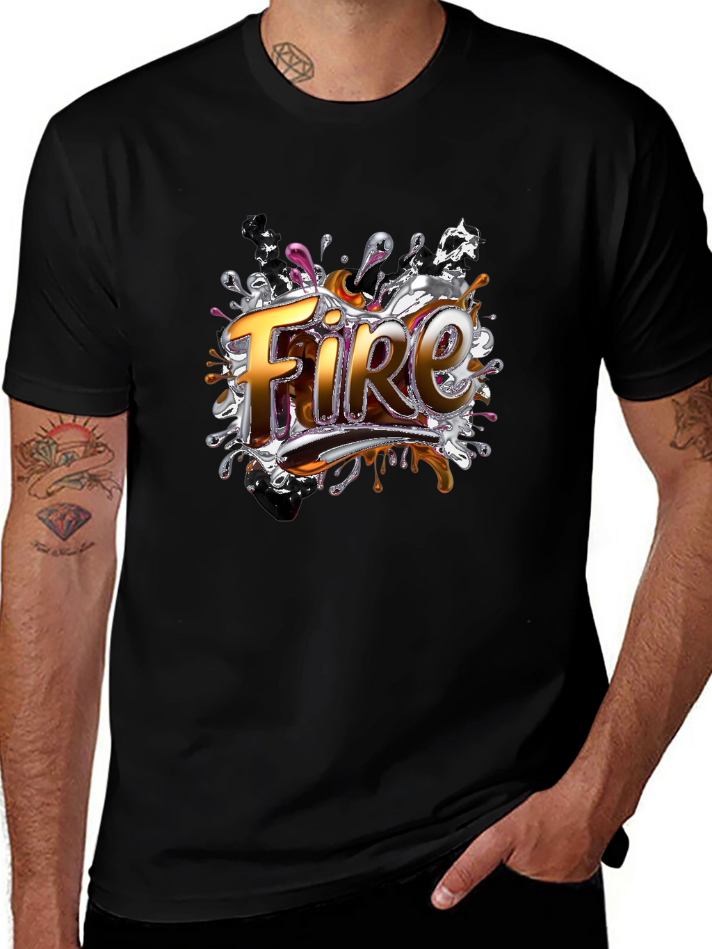 Fire Graphic Print Black T-Shirt