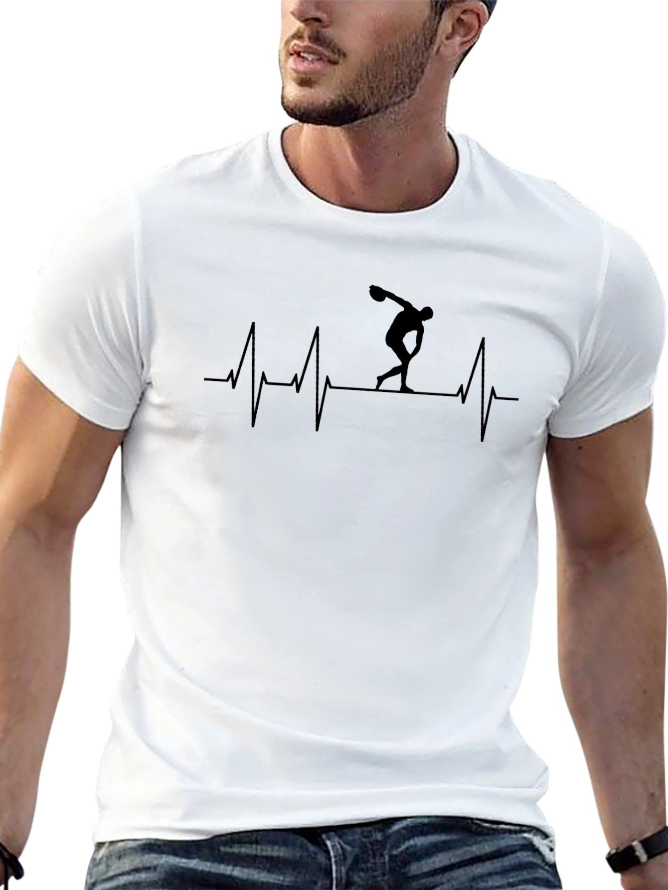 Discus Thrower Heartbeat Black T-Shirt